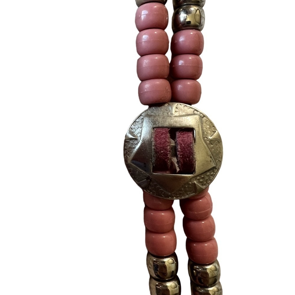 Pretty Handmade Pink and Silver Chocker 16 1/2” Long with Pink Silver and Beads - Picture 2 of 3